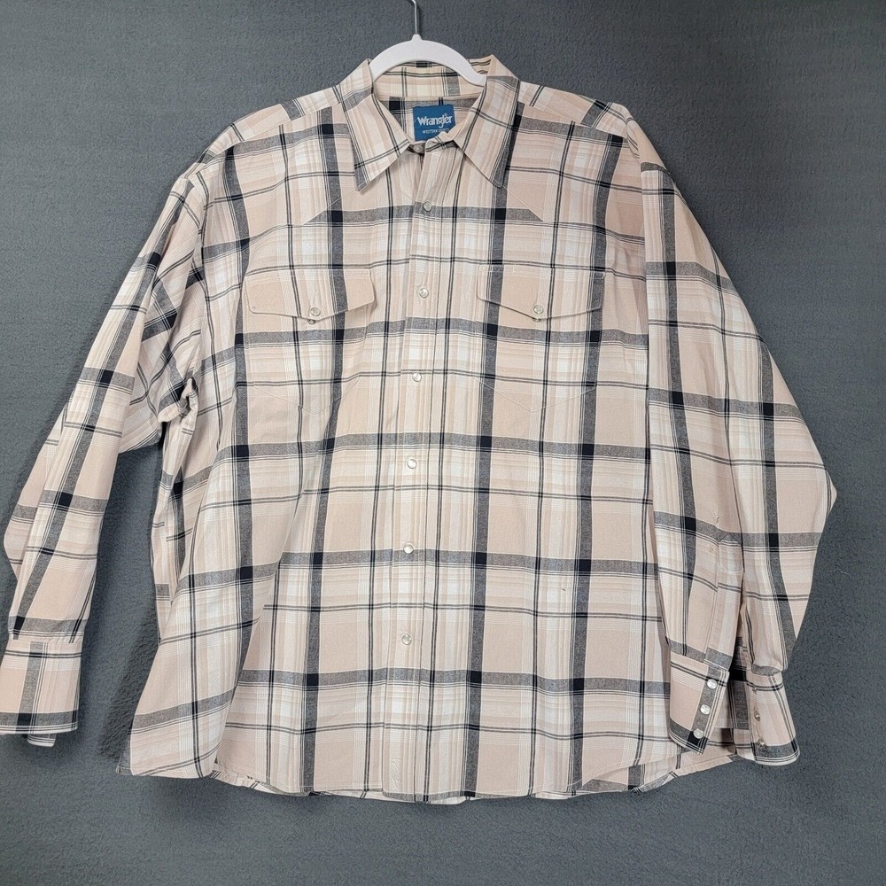 Vintage Wrangler Western Pearl Snap Shirt Mens 2XL  Button beige  Plaid